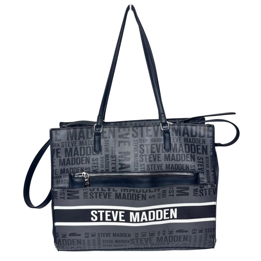 Steve‎ Madden Laptop Work Tote Bag Black Grey Logo Travel Shoulder Bag Large